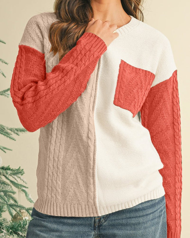 Vineyard Green Colorblock Pocket Drop Shoulder Sweater - Sleekdenim.com