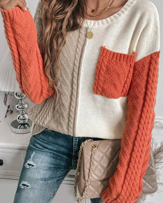 Vineyard Green Colorblock Pocket Drop Shoulder Sweater - Sleekdenim.com