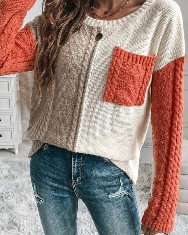 Vineyard Green Colorblock Pocket Drop Shoulder Sweater - Sleekdenim.com