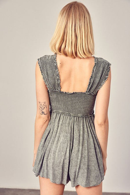 Wide Smocked Shoulder Straps Romper - Sleekdenim.com