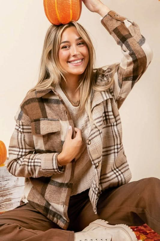 Women Flannel Plaid Double Flap Pocket Jackets - Sleekdenim.com