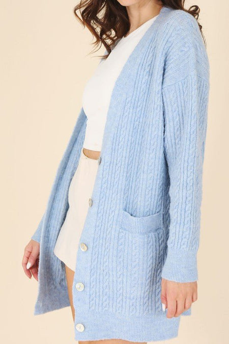 Wool blended cable knitted cardigan - Sleekdenim.com