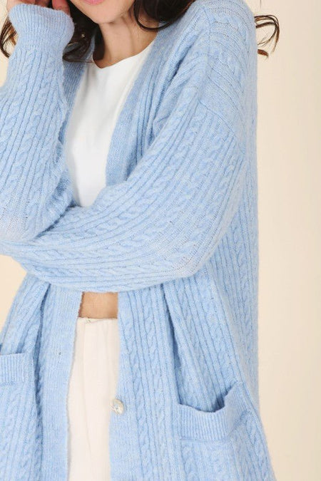 Wool blended cable knitted cardigan - Sleekdenim.com