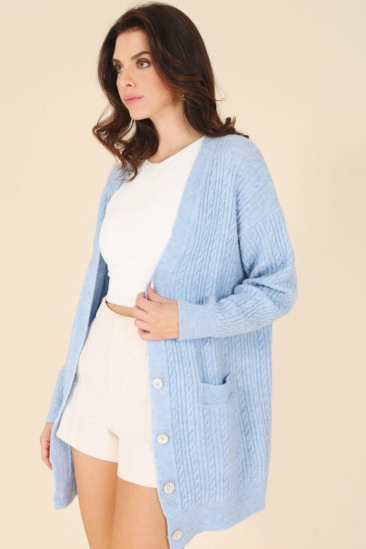 Wool blended cable knitted cardigan - Sleekdenim.com