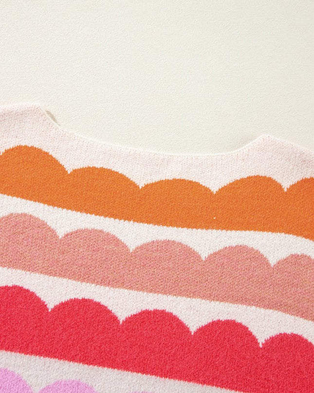 Yellow Wave Striped Balloon Sleeve Drop Shoulder Sweater - Sleekdenim.com