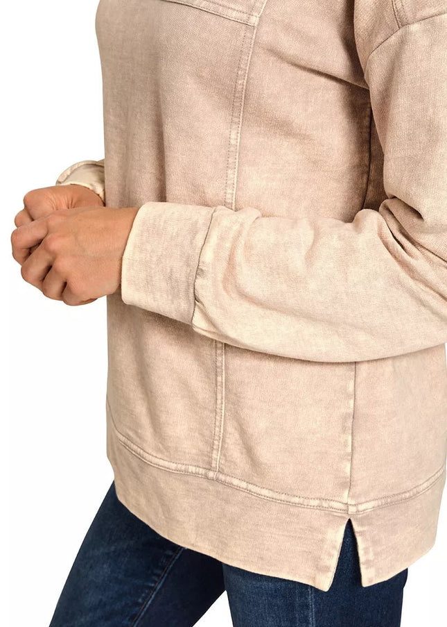 Zenana Acid Wash French Terry Exposed - Seam Pullover - Sleekdenim.com