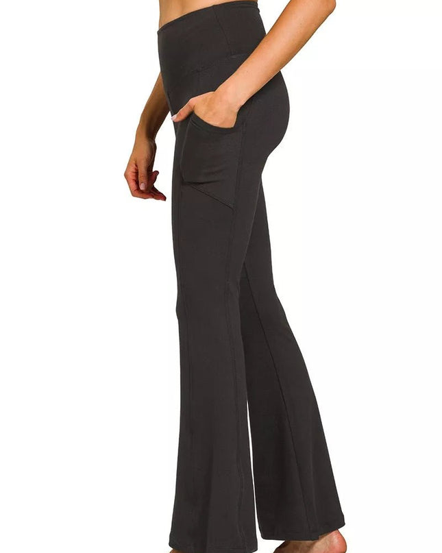 Zenana Brushed Dty Microfiber Flare Pants - Sleekdenim.com