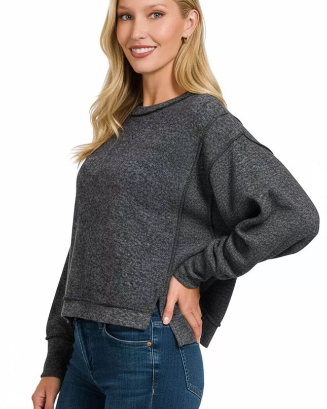 Zenana Brushed Melange Hacci Oversized Pullover - Sleekdenim.com