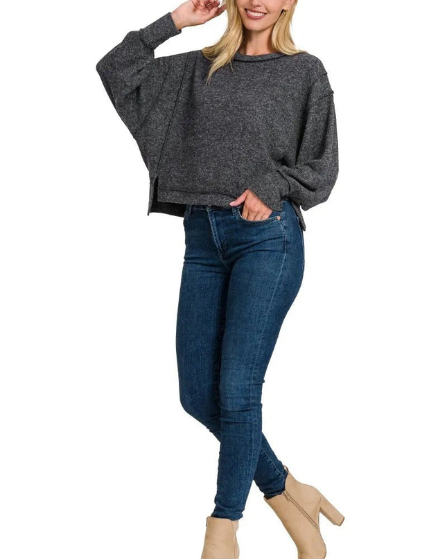 Zenana Brushed Melange Hacci Oversized Pullover - Sleekdenim.com