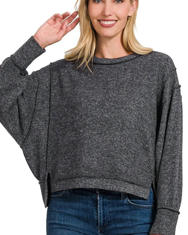 Zenana Brushed Melange Hacci Oversized Pullover - Sleekdenim.com