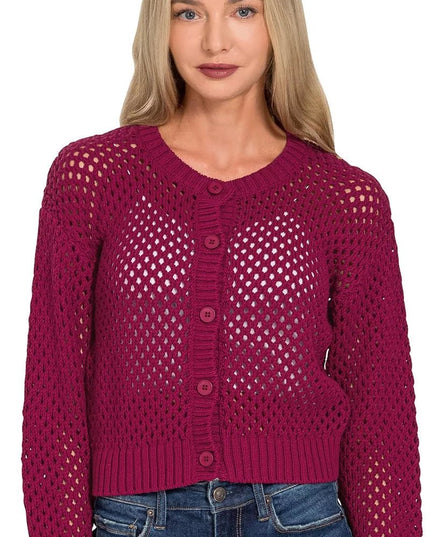 Zenana Button Down Lightweight Crochet Cardigan Sweater - Sleekdenim.com