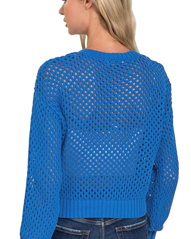 Zenana Button Down Lightweight Crochet Cardigan Sweater - Sleekdenim.com