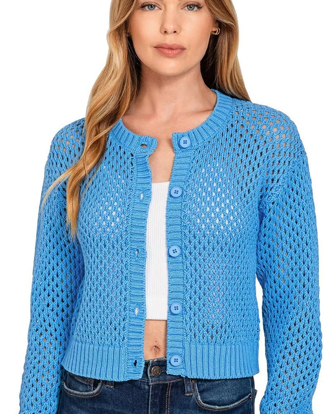 Zenana Button Down Lightweight Crochet Cardigan Sweater - Sleekdenim.com