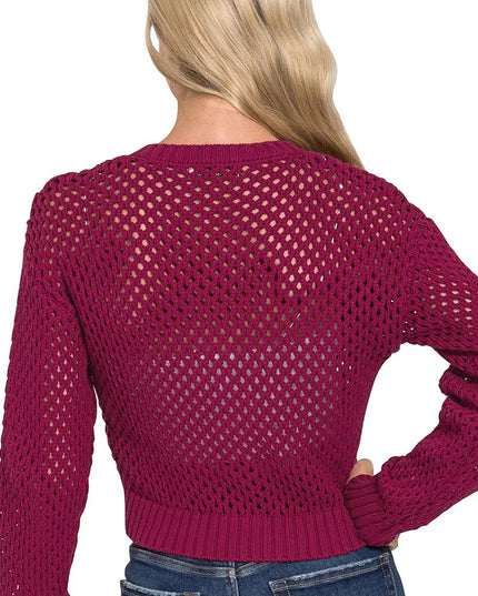 Zenana Button Down Lightweight Crochet Cardigan Sweater - Sleekdenim.com