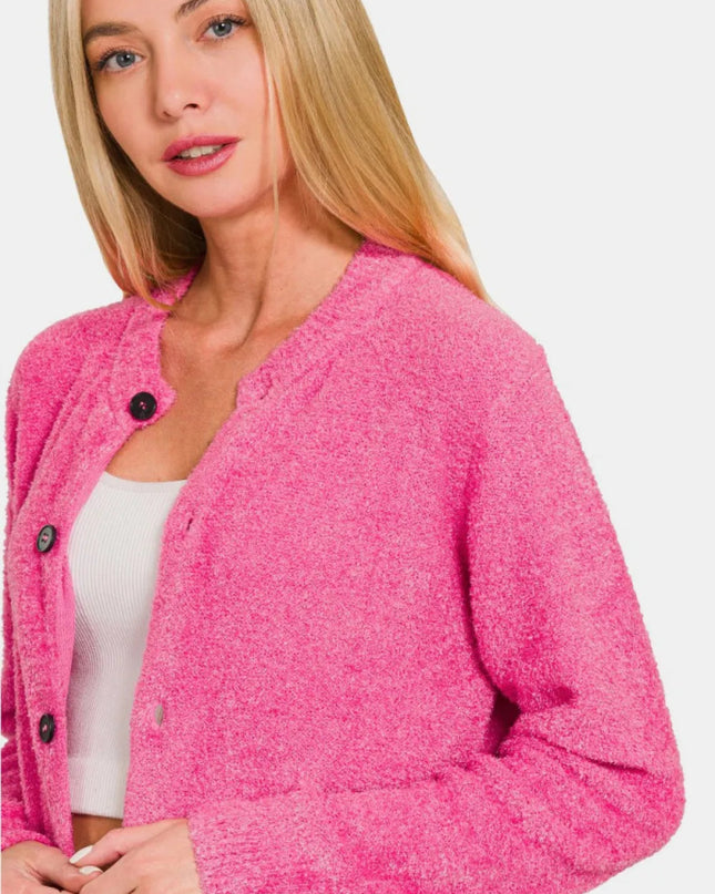 Zenana Button Down Long Sleeve Sweater Cardigan - Sleekdenim.com