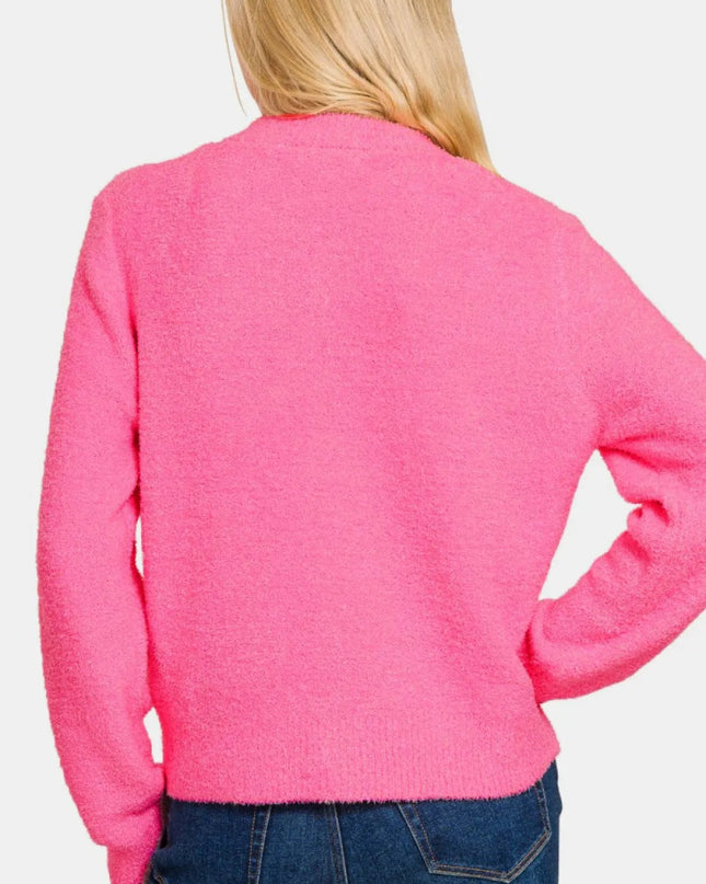 Zenana Button Down Long Sleeve Sweater Cardigan - Sleekdenim.com