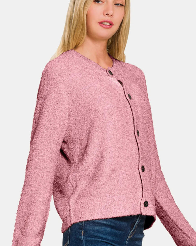 Zenana Button Down Long Sleeve Sweater Cardigan - Sleekdenim.com