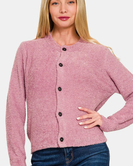 Zenana Button Down Long Sleeve Sweater Cardigan - Sleekdenim.com