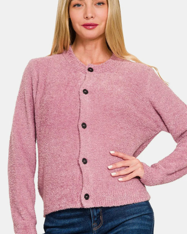 Zenana Button Down Long Sleeve Sweater Cardigan - Sleekdenim.com