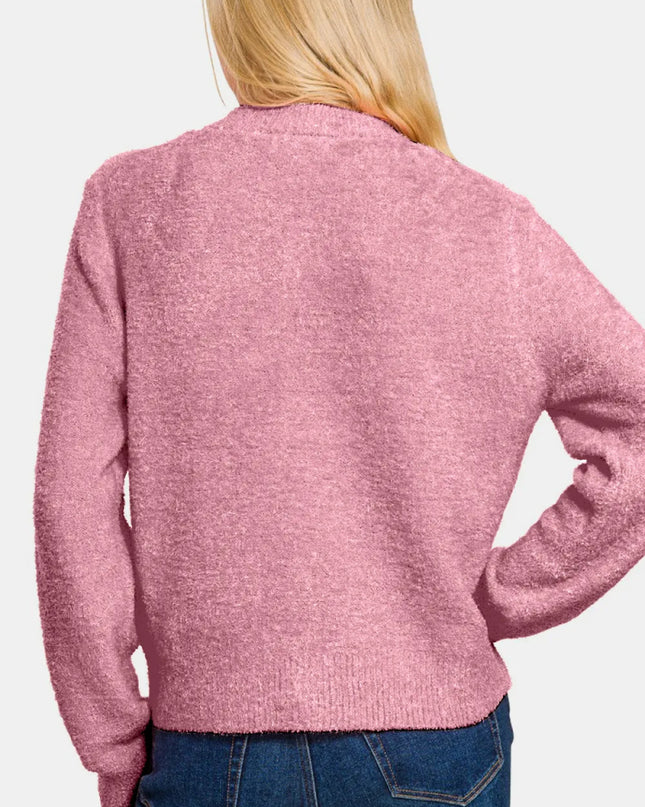 Zenana Button Down Long Sleeve Sweater Cardigan - Sleekdenim.com