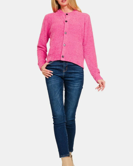 Zenana Button Down Long Sleeve Sweater Cardigan - Sleekdenim.com