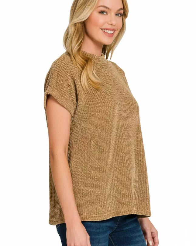 Zenana Chenille Waffle Cap Sleeve Sweater - Sleekdenim.com