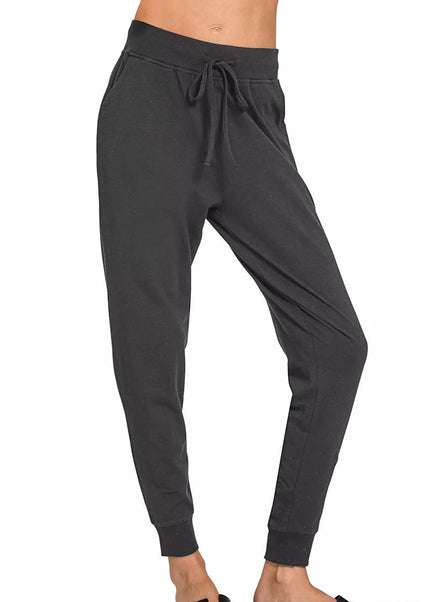 Zenana Drawstring Cotton Joggers with Pockets - Sleekdenim.com