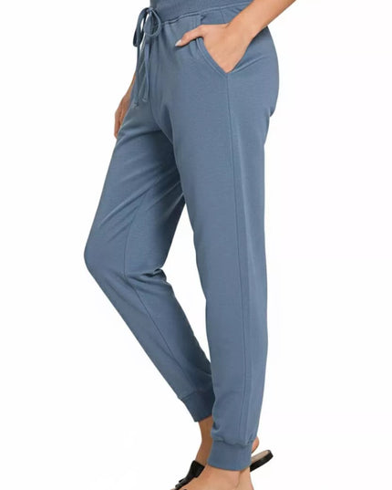 Zenana Drawstring Cotton Joggers with Pockets - Sleekdenim.com