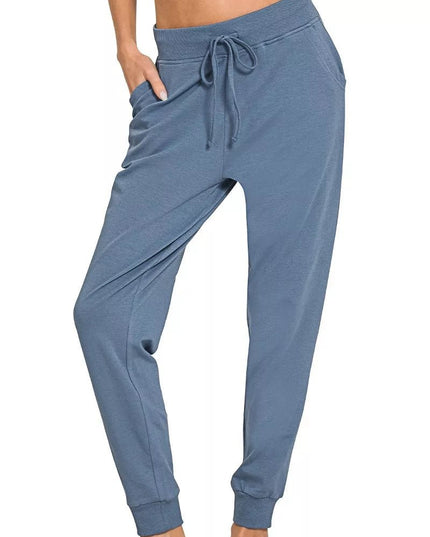 Zenana Drawstring Cotton Joggers with Pockets - Sleekdenim.com