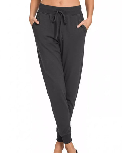 Zenana Drawstring Cotton Joggers with Pockets - Sleekdenim.com