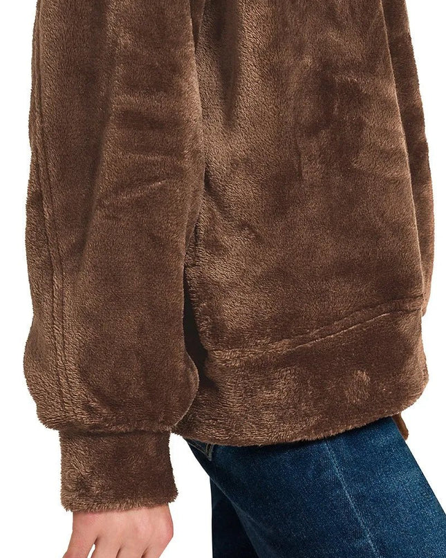 Zenana Faux Fur Half Zip Pocket Pullover - Sleekdenim.com