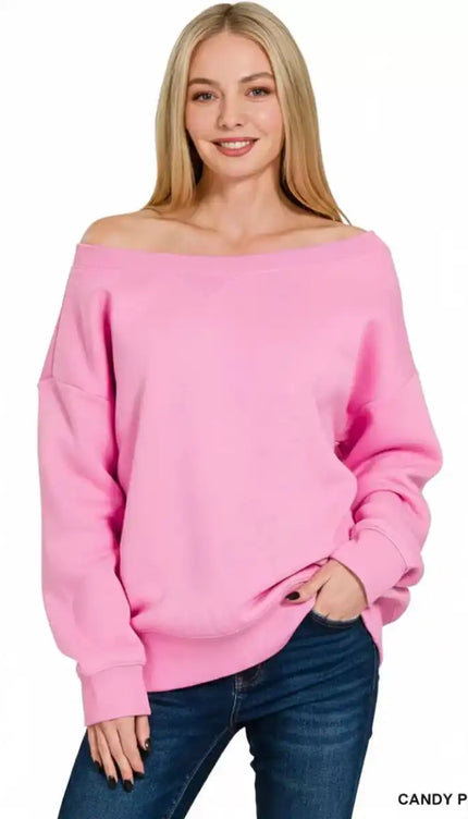 Zenana Fleece Boat Neck Sweatshirt - Sleekdenim.com