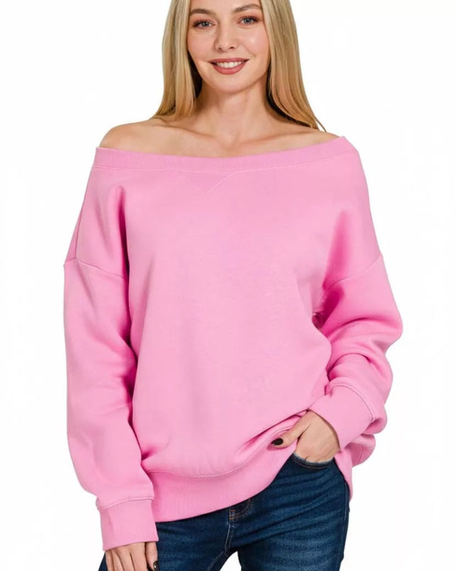 Zenana Fleece Boat Neck Sweatshirt - Sleekdenim.com