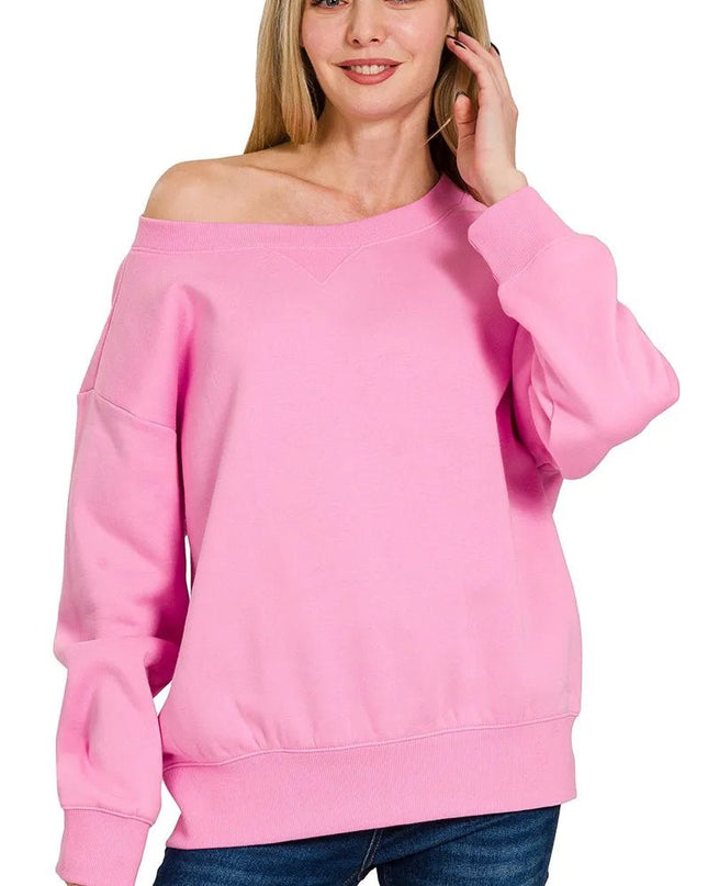 Zenana Fleece Boat Neck Sweatshirt - Sleekdenim.com