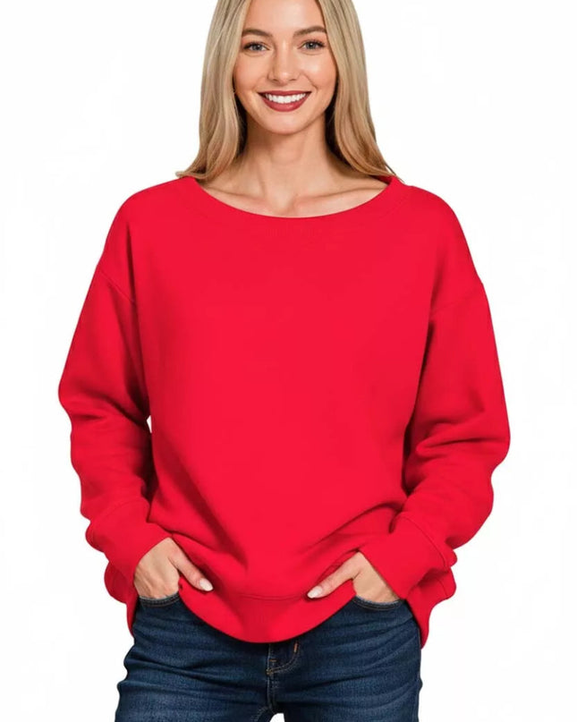 Zenana Fleece Boat Neck Sweatshirt - Sleekdenim.com