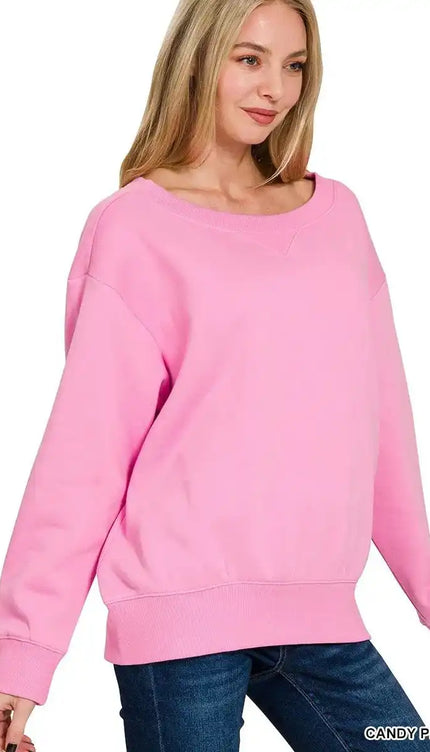 Zenana Fleece Boat Neck Sweatshirt - Sleekdenim.com