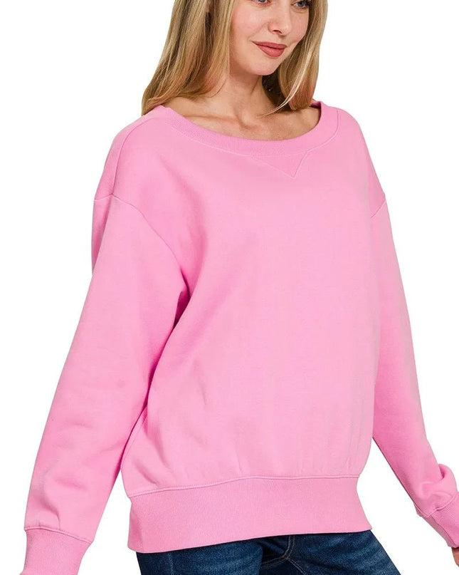 Zenana Fleece Boat Neck Sweatshirt - Sleekdenim.com