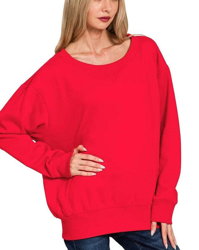 Zenana Fleece Boat Neck Sweatshirt - Sleekdenim.com
