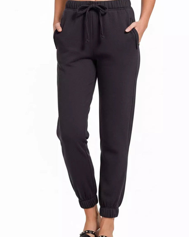 Zenana Fleece Drawstring Joggers With Pocket - Sleekdenim.com
