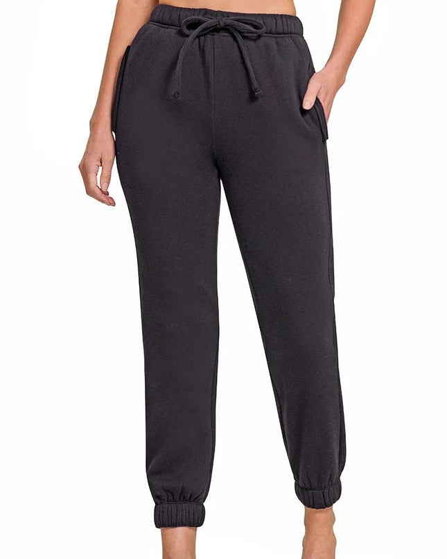 Zenana Fleece Drawstring Joggers With Pocket - Sleekdenim.com