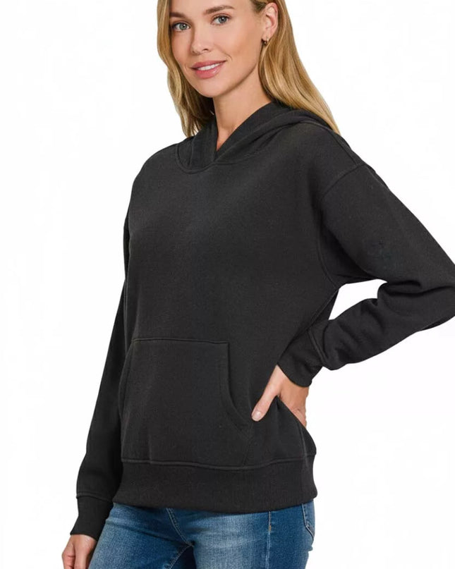 Zenana Fleece Kangaroo Pocket Hoodie - Sleekdenim.com