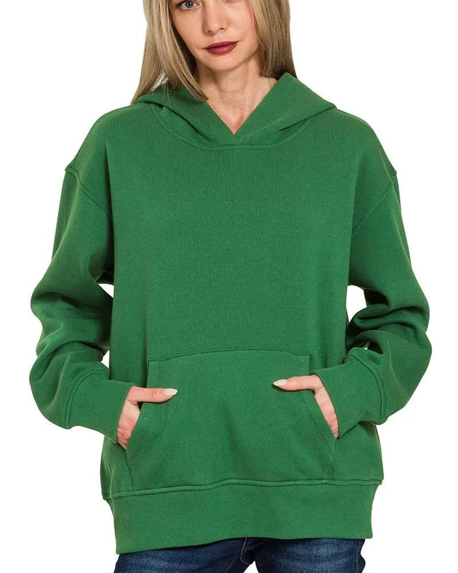 Zenana Fleece Kangaroo Pocket Hoodie - Sleekdenim.com