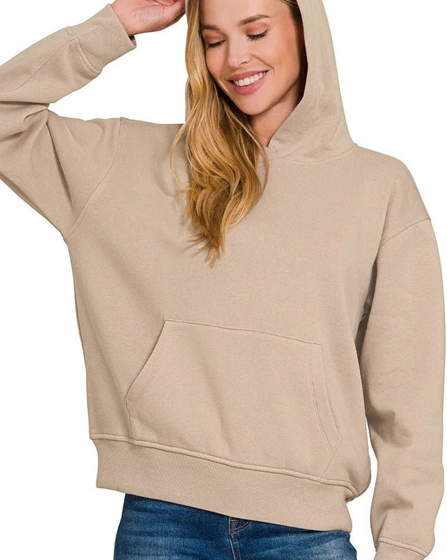 Zenana Fleece Kangaroo Pocket Hoodie - Sleekdenim.com