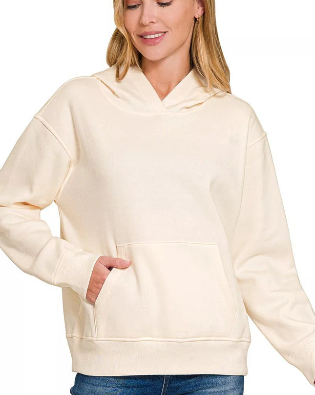 Zenana Fleece Kangaroo Pocket Hoodie - Sleekdenim.com