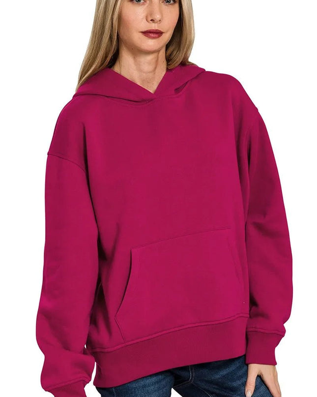 Zenana Fleece Kangaroo Pocket Hoodie - Sleekdenim.com