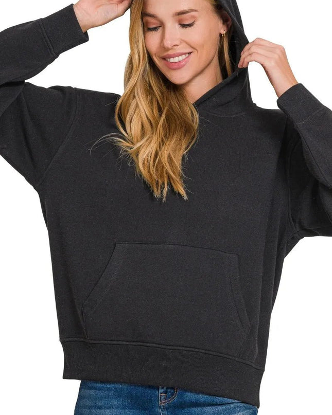 Zenana Fleece Kangaroo Pocket Hoodie - Sleekdenim.com