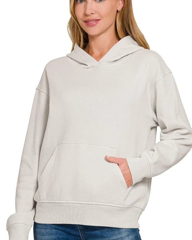 Zenana Fleece Kangaroo Pocket Hoodie - Sleekdenim.com