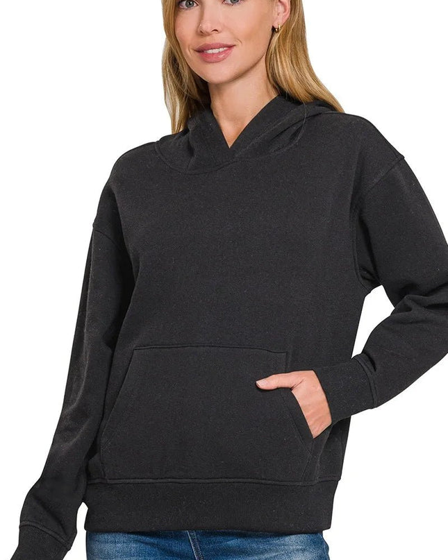 Zenana Fleece Kangaroo Pocket Hoodie - Sleekdenim.com