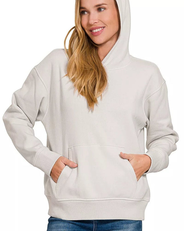 Zenana Fleece Kangaroo Pocket Hoodie - Sleekdenim.com