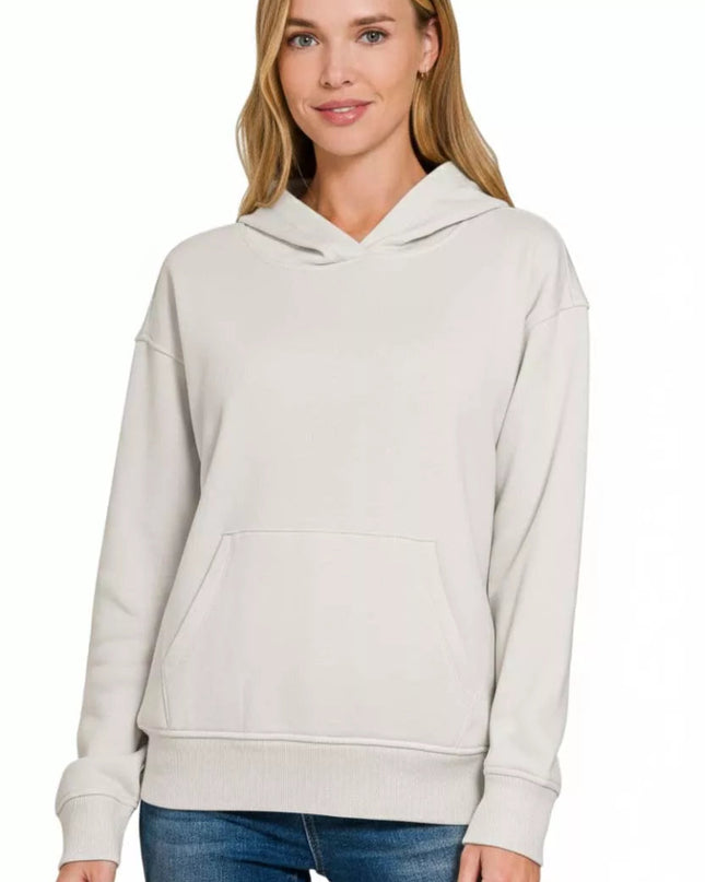 Zenana Fleece Kangaroo Pocket Hoodie - Sleekdenim.com